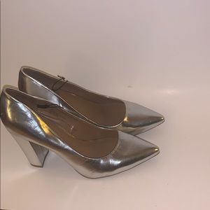 Silver Metallic Stacked Pumps